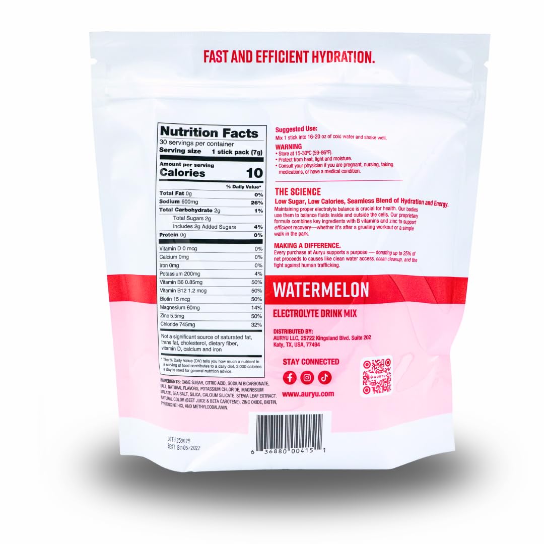 Chilled glass with ice and Auryu Electrolyte Mix for cooling hydration.