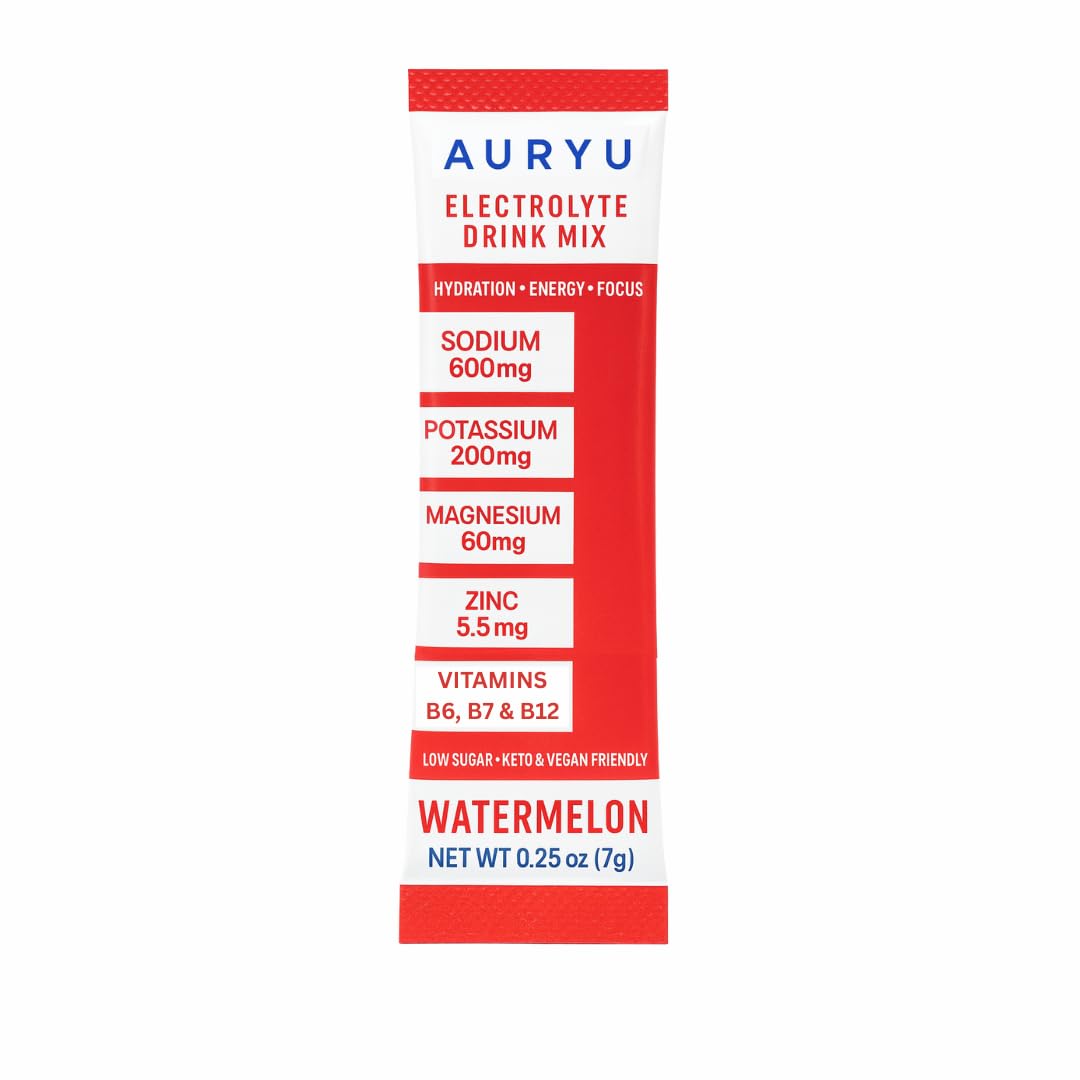 USA-made Auryu packaging highlighting low sugar formula.