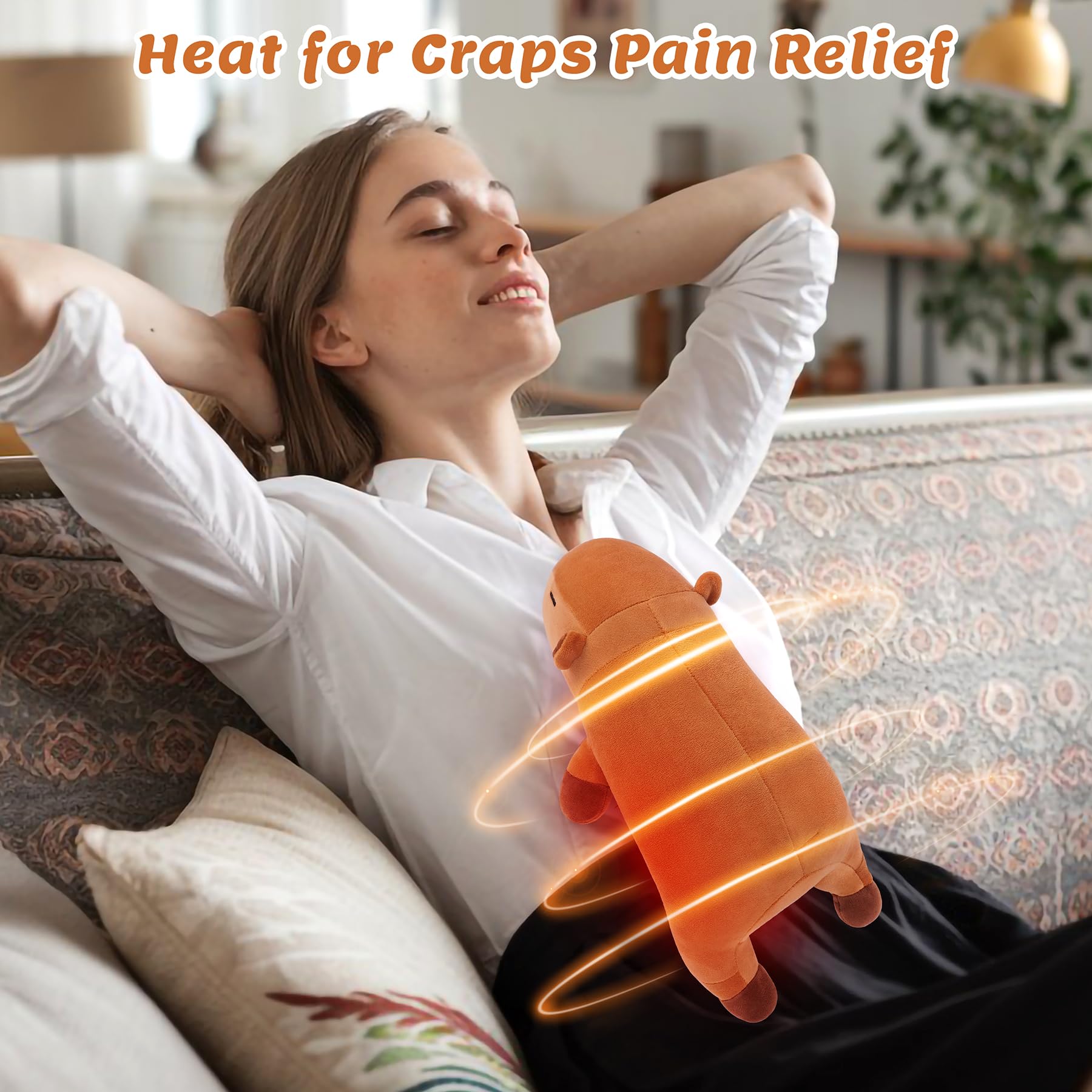 Auspicious Beginning Capybara heating pad in microwave demonstrates quick warm therapy in minutes.