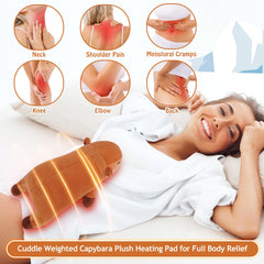 Auspicious Beginning Capybara heating pad side view highlights its flat, flexible design for versatile use.