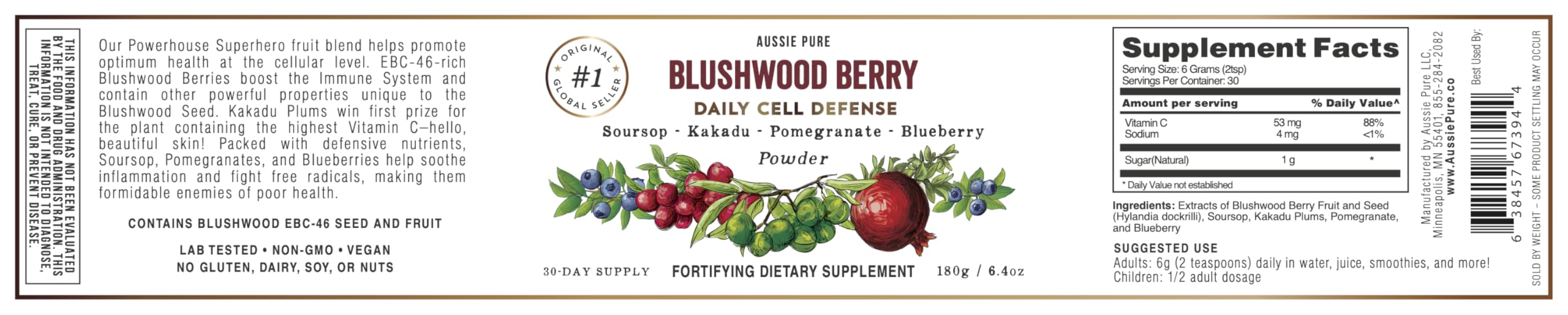 Aussie Pure Blushwood Berry scoop shows convenient daily serving for nutrition.