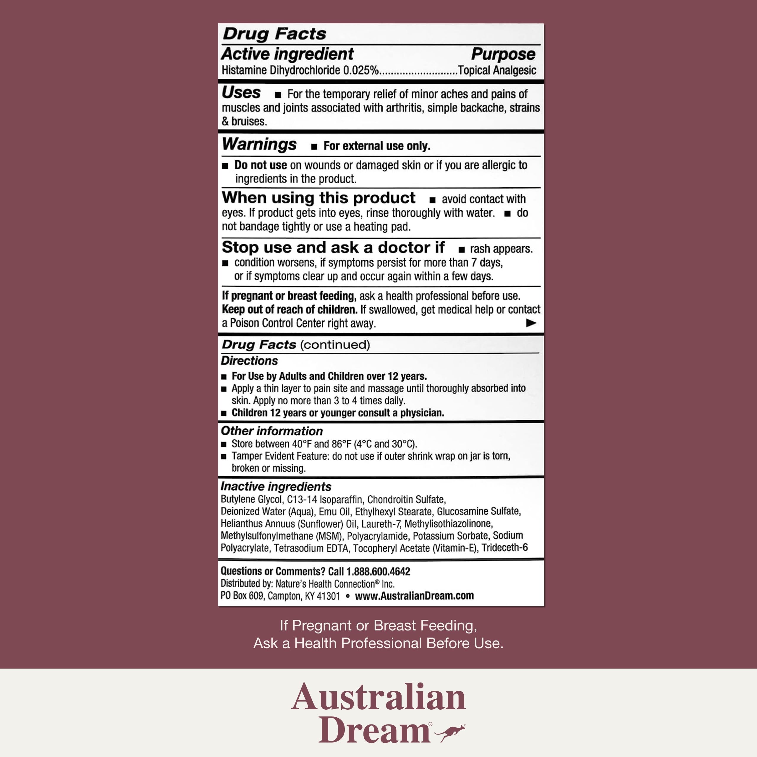 Texture on skin demonstrates quick, non-greasy absorption for Australian Dream cream.