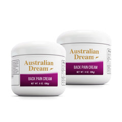 Australian Dream back pain cream jar ready for use, non-greasy relief
