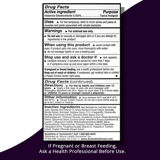Australian Dream cream texture closeup demonstrating quick-absorption formula.