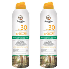 Australian Gold SPF30 continuous spray bottle ready for sun and insect protection.