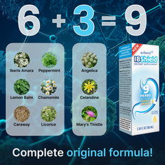 AUTHENTA IBShield bottle side label showing nine-herb formula for digestive comfort