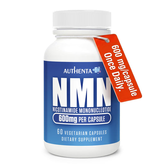 AUTHENTA NMN 600 mg bottle for daily energy support in vegan formula.