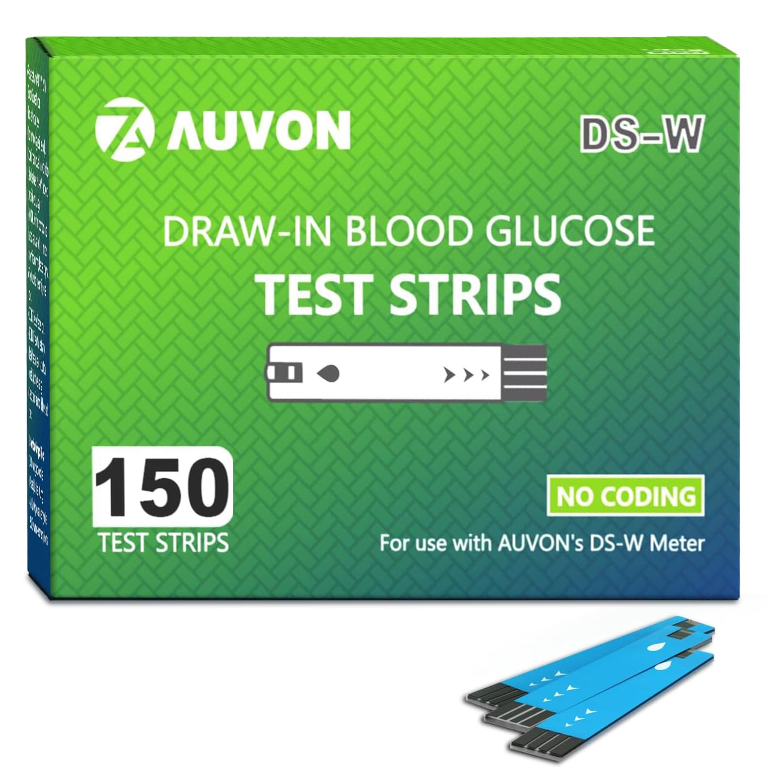AUVON DS-W test strips packaging signaling stable accuracy for reliable readings.