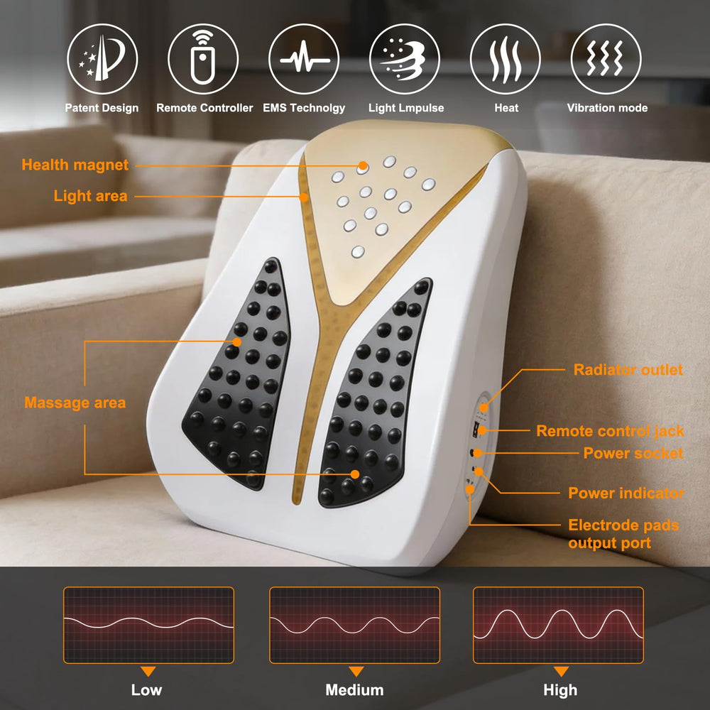 Auxoliev massager used on a sofa for easy home relief