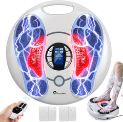 Auxoliev EMS foot massager front view showing compact design and contoured fit.