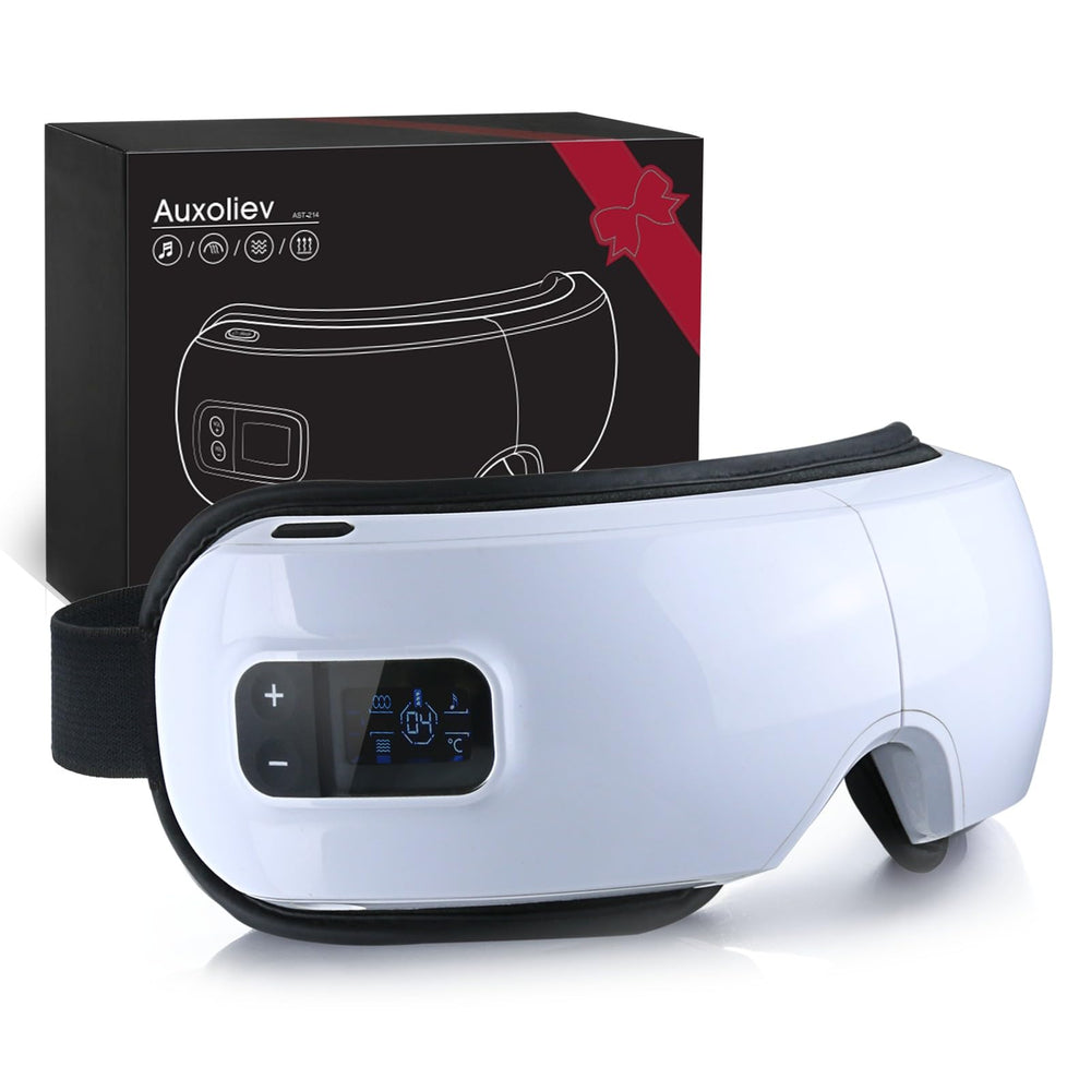 Auxoliev eye massager with heat compression relieves fatigue during travel.