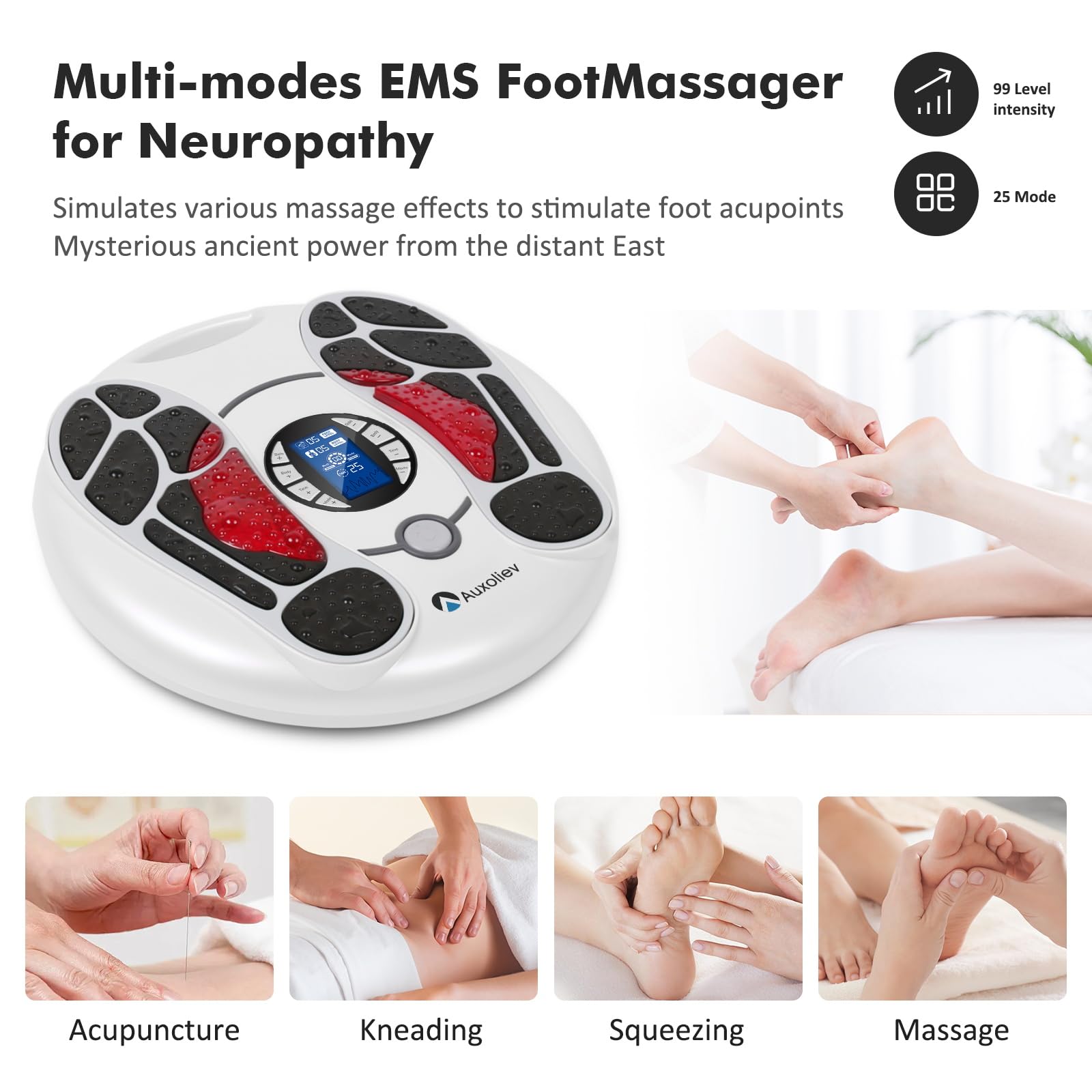Auxoliev TENS pads attachment for targeted muscle stimulation.