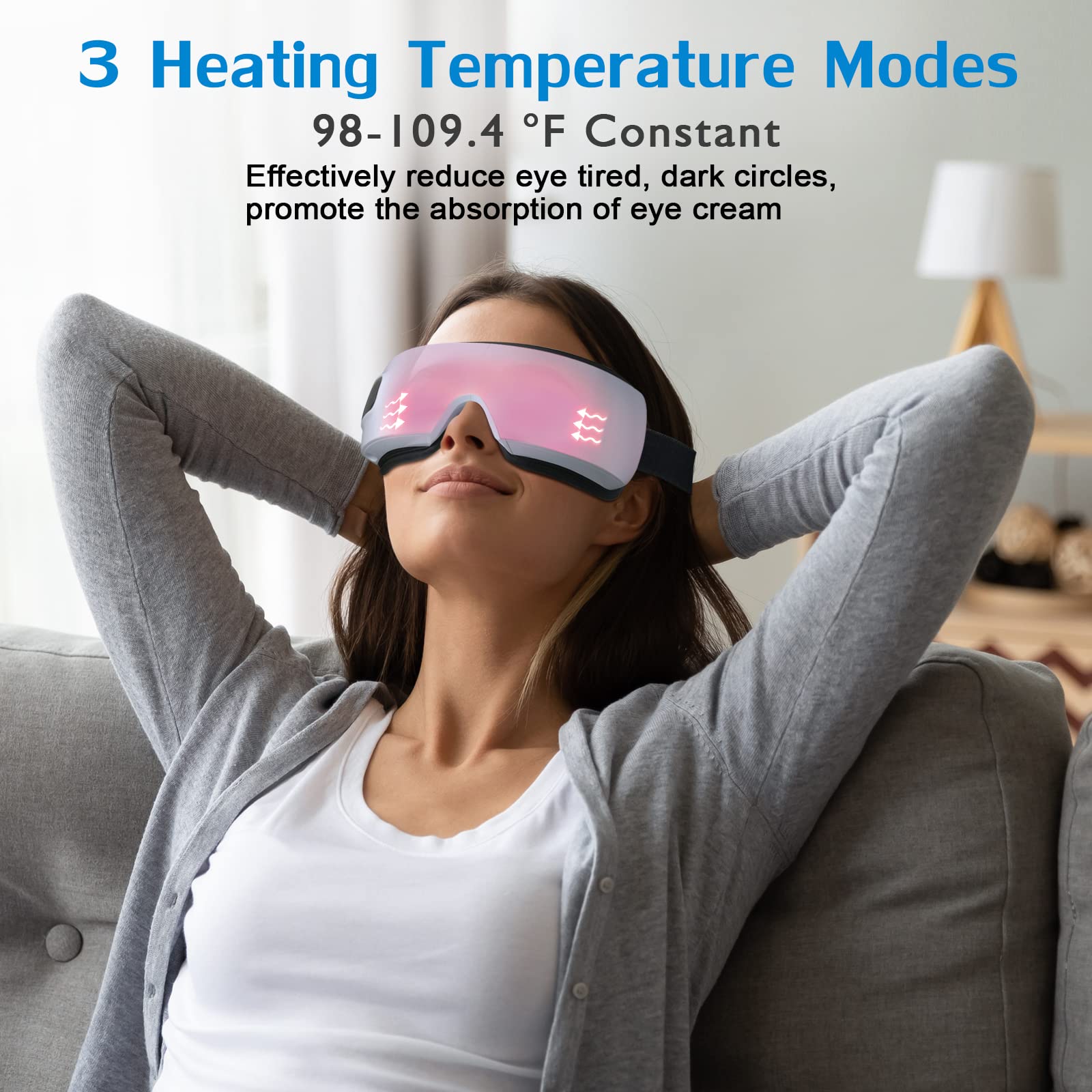 Auxoliev eye massager offers three heat levels for customizable comfort.