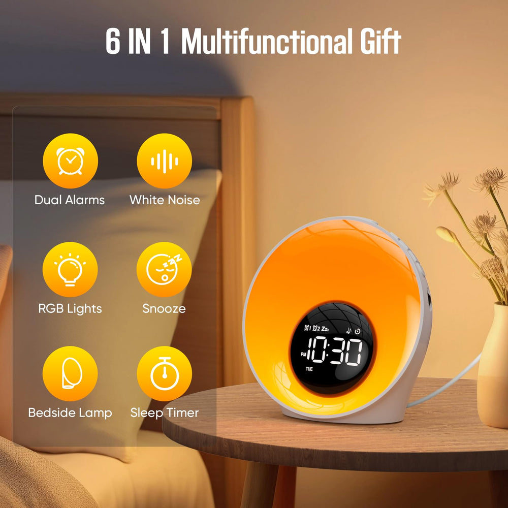 AUYLE Wake Up Light soft glow night light creates a cozy sleep space.