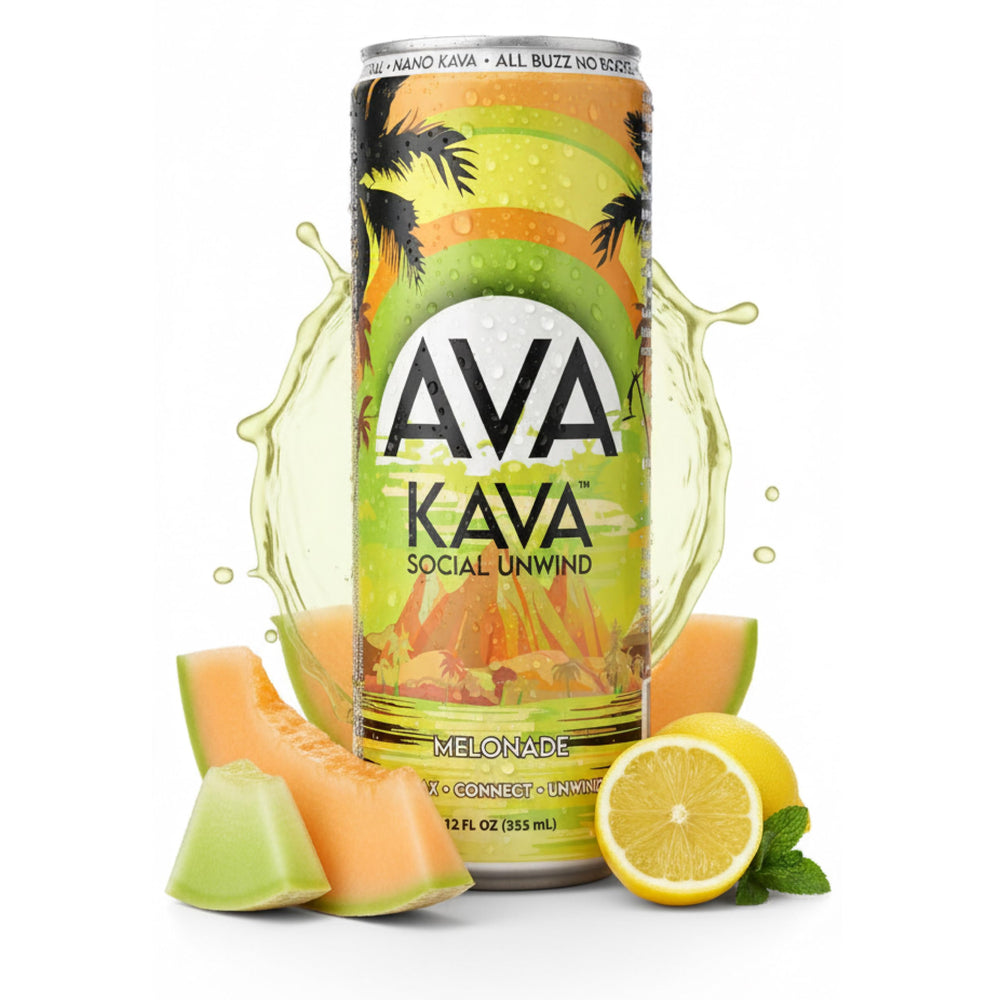 AVA KAVA Melonade can on a table, an refreshing alcohol-free relaxation option