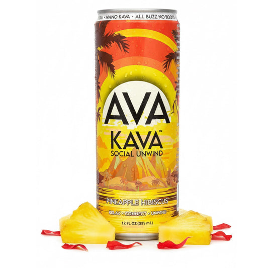 AVA Kava Pineapple Hibiscus can for a refreshing, alcohol-free relaxation ritual.