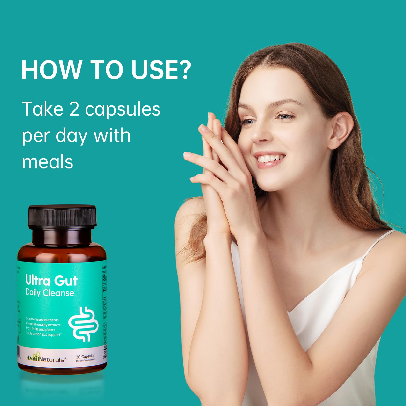 AvailNaturals Ultra Gut Daily Cleanse label close-up highlighting Aloe Vera and Cassia Seed