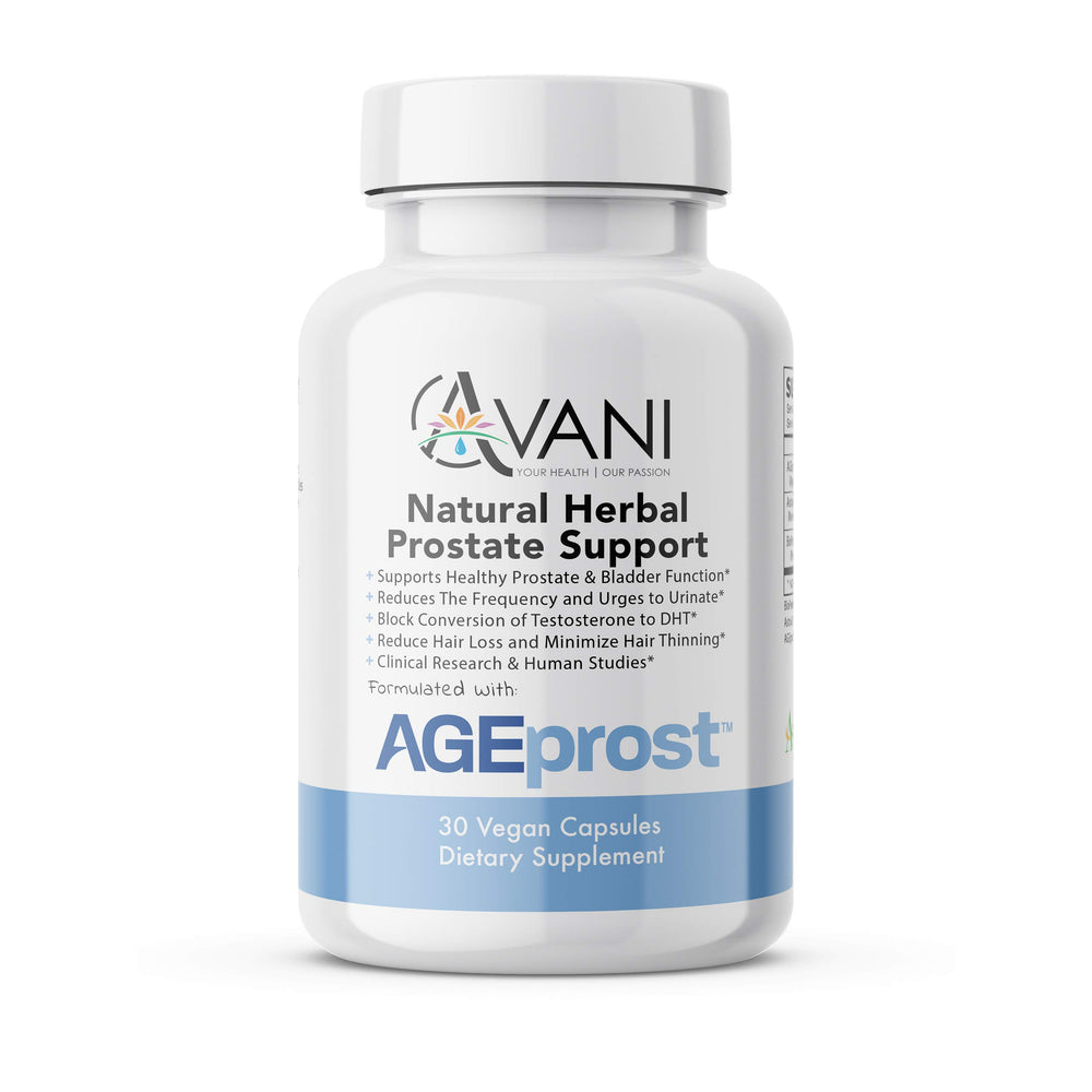 Avani Health Prostate Support bottle for daily urinary comfort and general health.