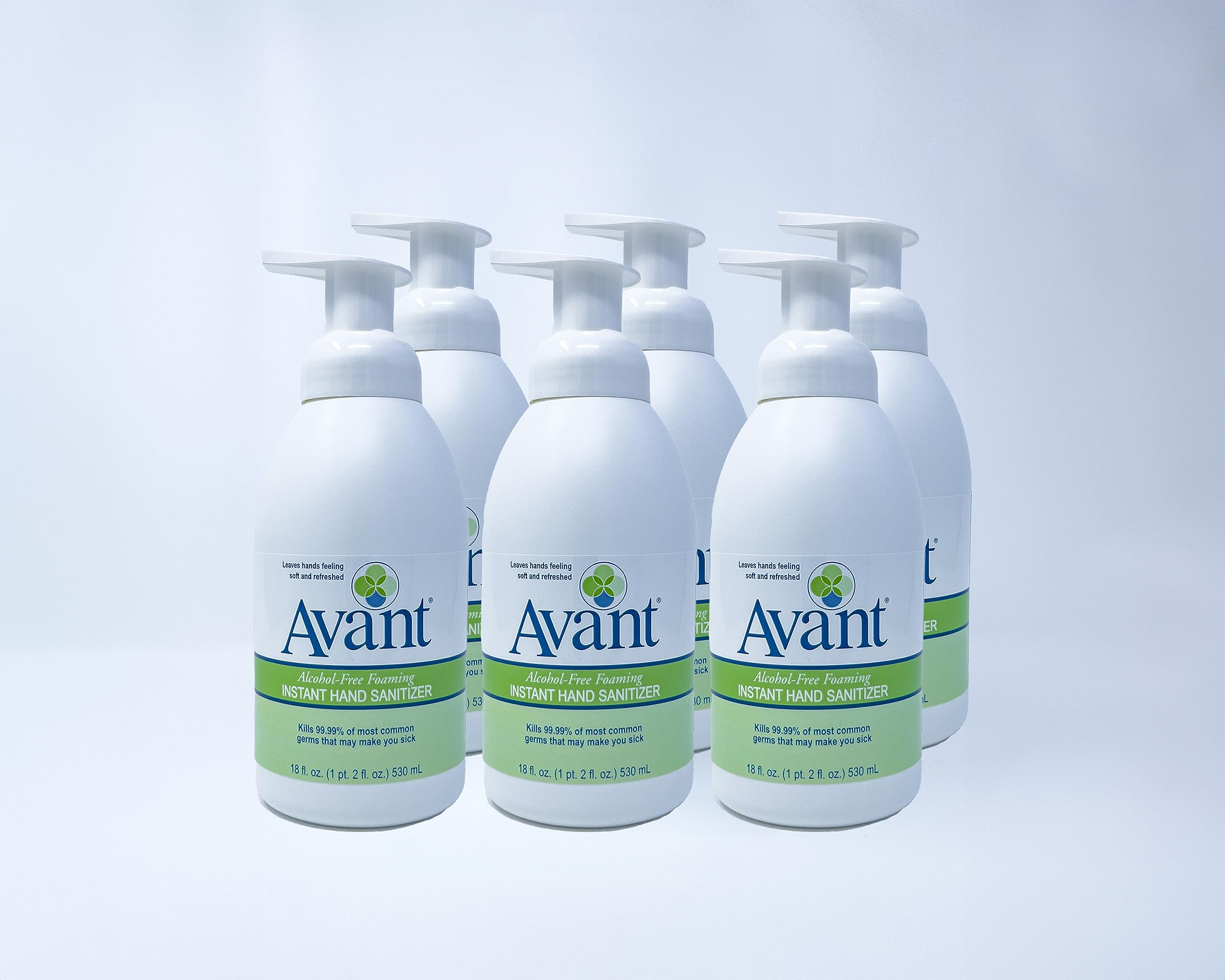 Avant alcohol-free foaming sanitizer bottle provides quick foam coverage for clean hands.