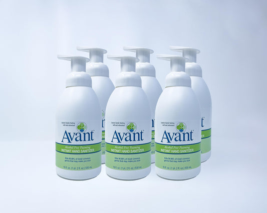 Avant alcohol-free foaming sanitizer bottle provides quick foam coverage for clean hands.