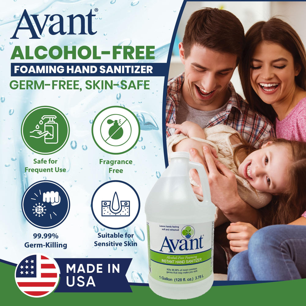Avant foaming sanitizer dispensing—thick foam for rapid, even hand coverage.