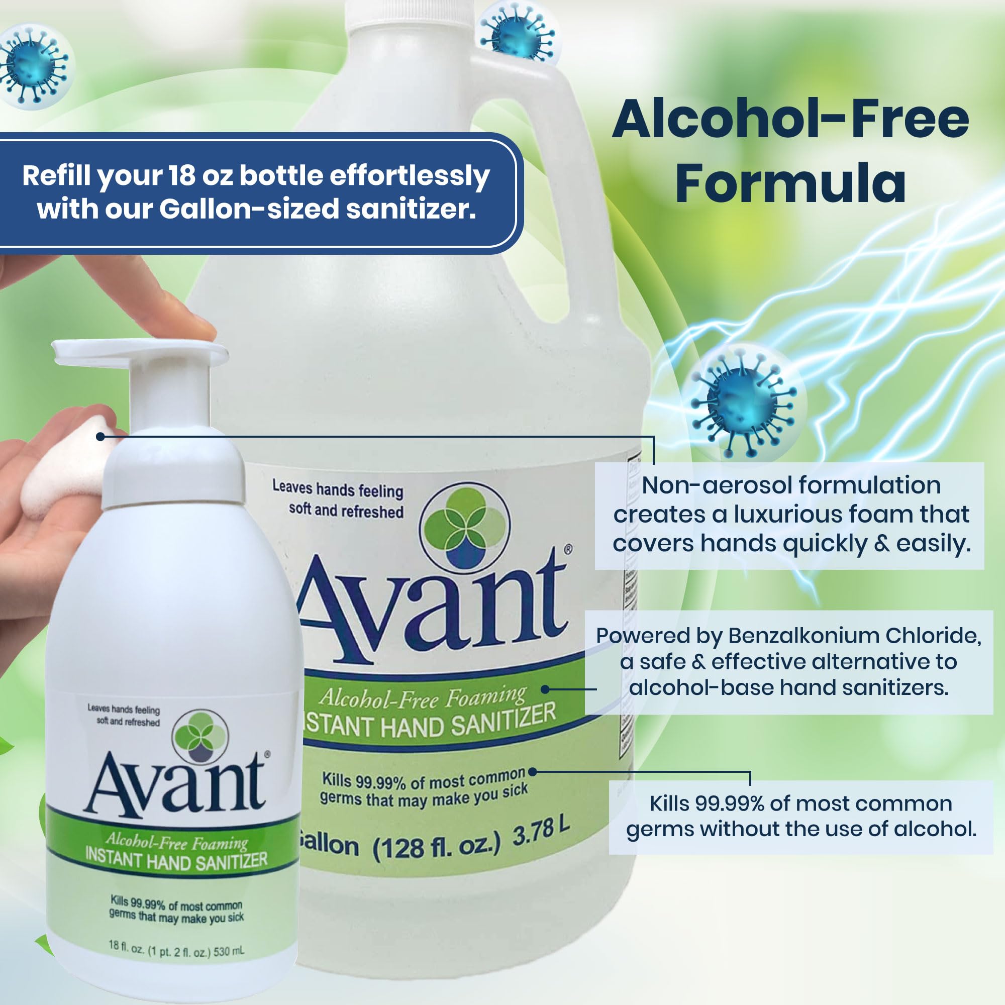 Avant hands after sanitizing feel soft and refreshed, without harsh scent.