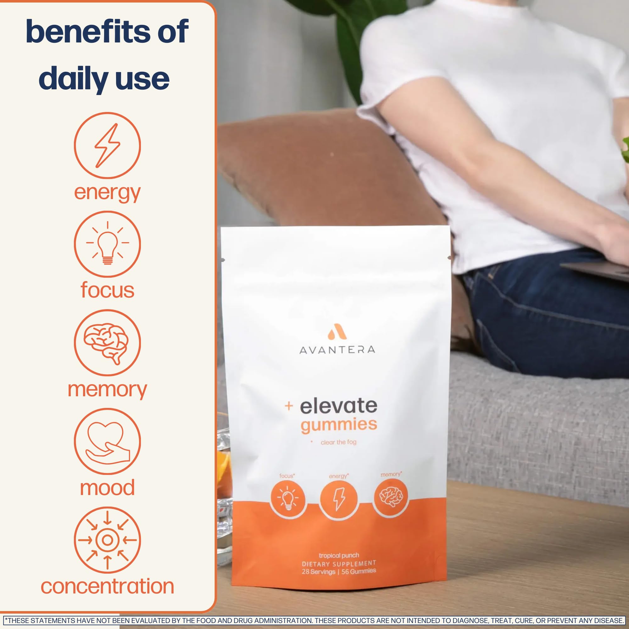 Pouring Avantera Elevate Gummies shows easy daily use for focus.