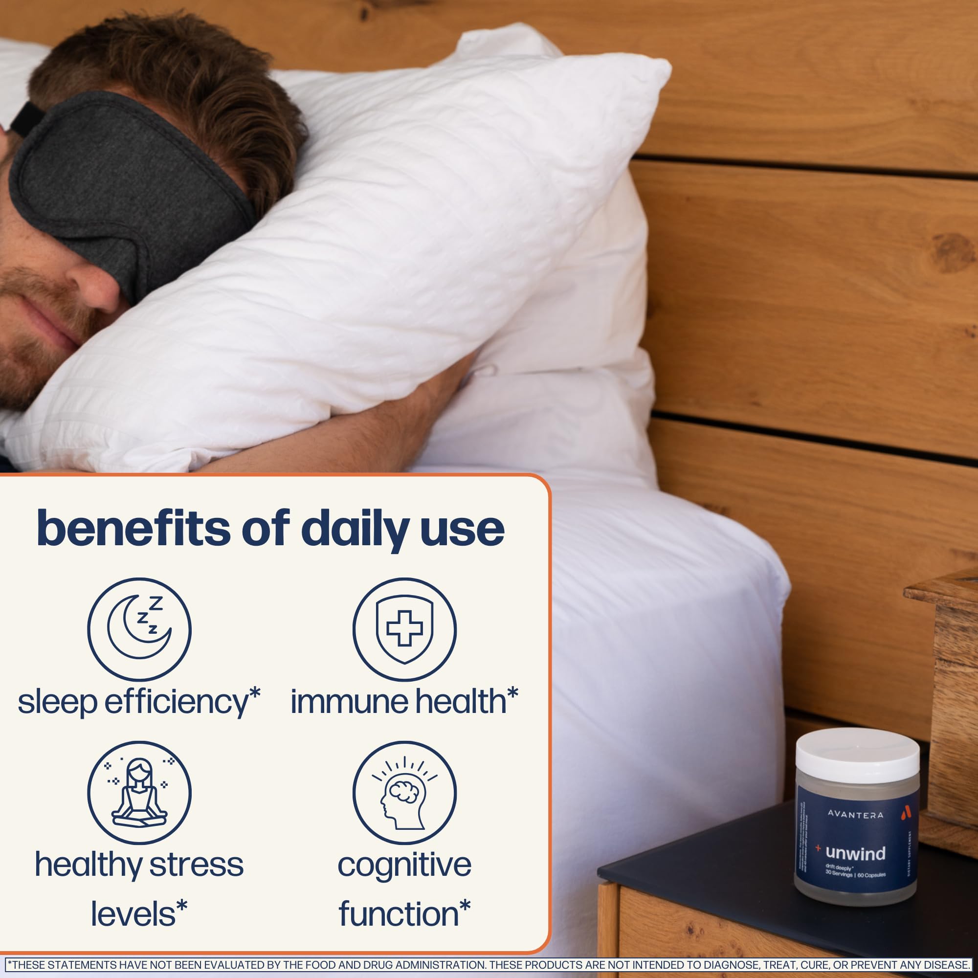 Avantera Unwind capsules close-up highlighting magnesium and melatonin ingredients