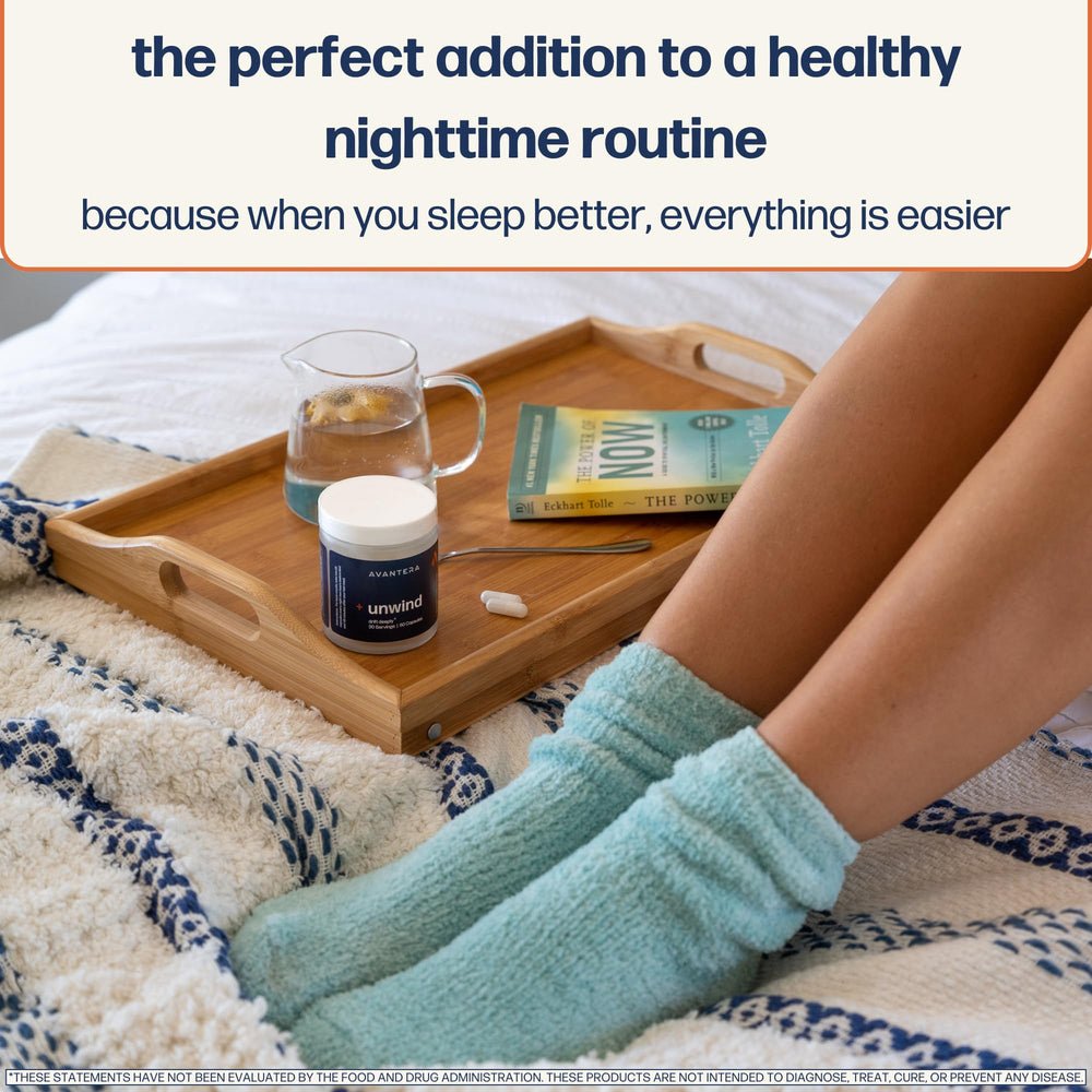Avantera Unwind label detail emphasizing clean vegan formulation