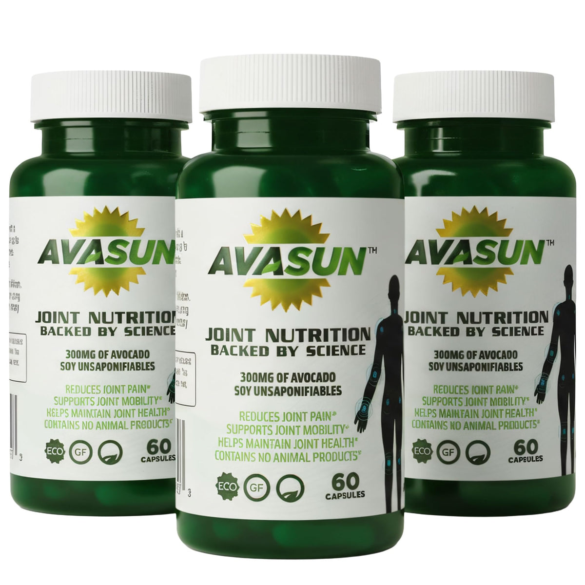 AvaSun ASU bottle label close-up highlighting joint support benefits.