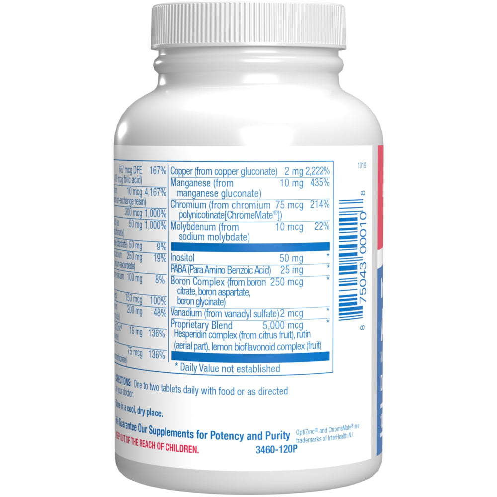 AVED daily multivitamin label close-up highlighting essential vitamins.