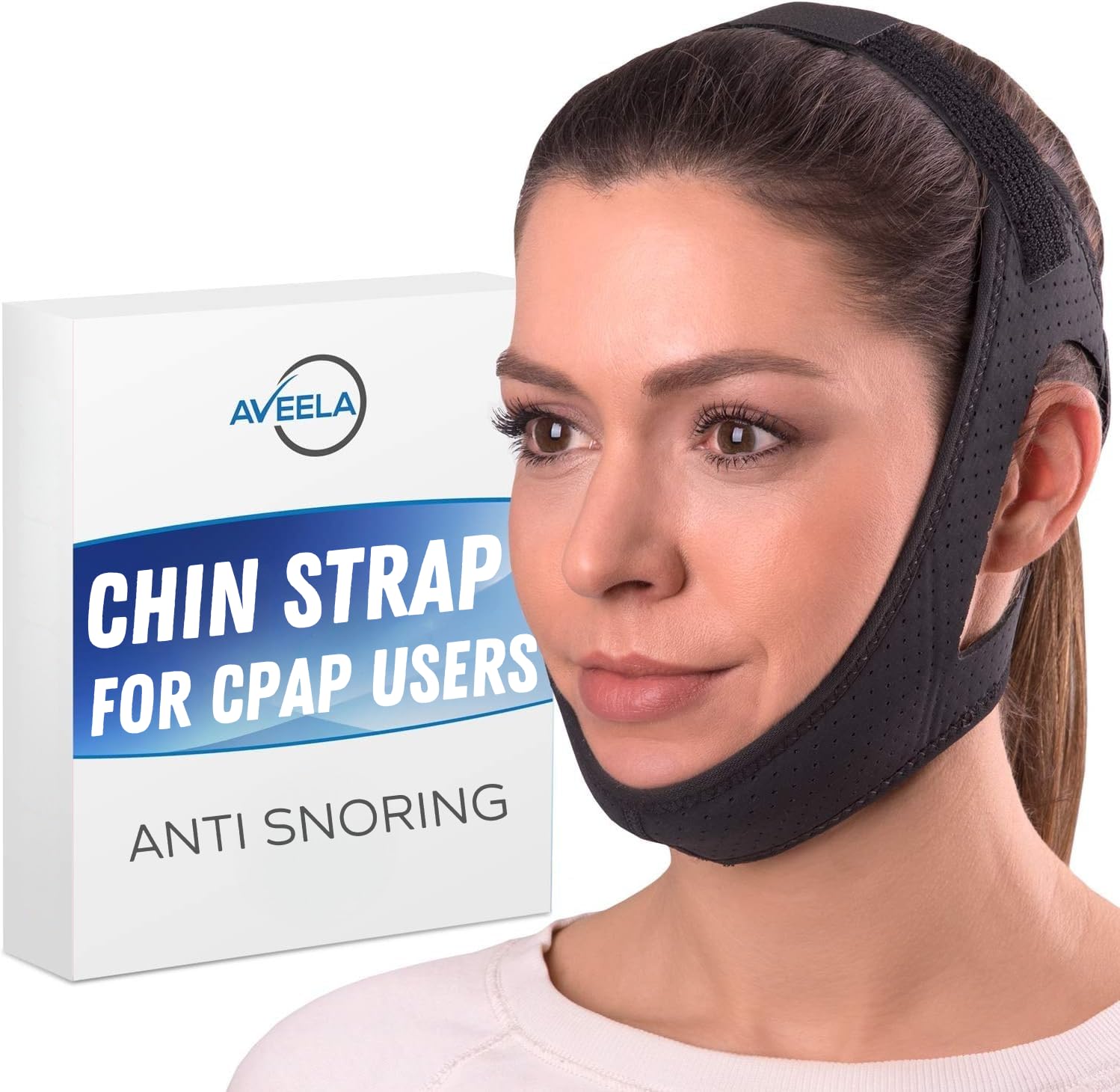 Aveela chin strap for sleeping promotes closed-mouth comfort for nasal breathing.