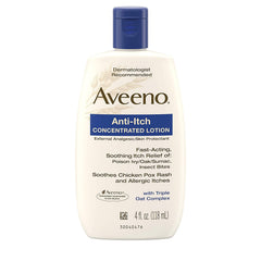 Aveeno anti-itch lotion bottle pour with Calamine and Triple Oat Complex for soothing relief