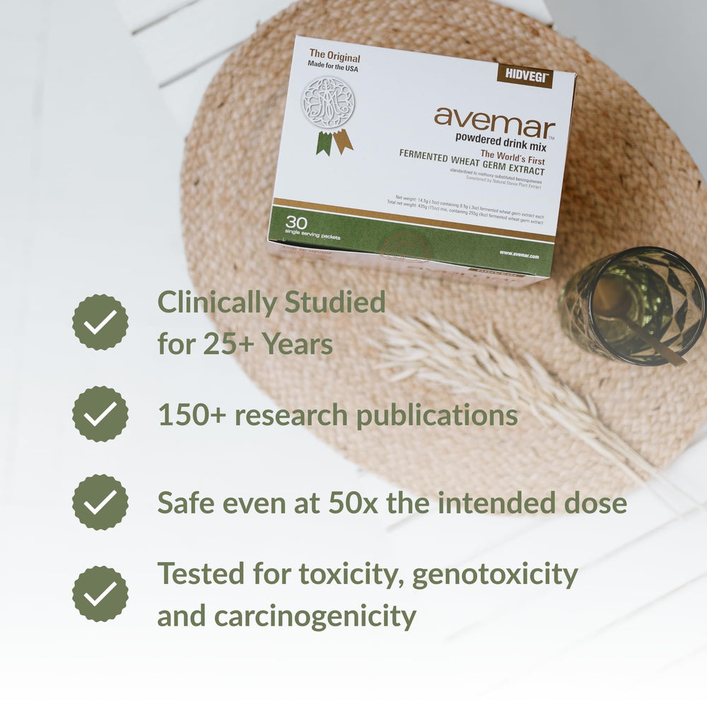 Avemar immune-support balance hints at resilient daily wellness.