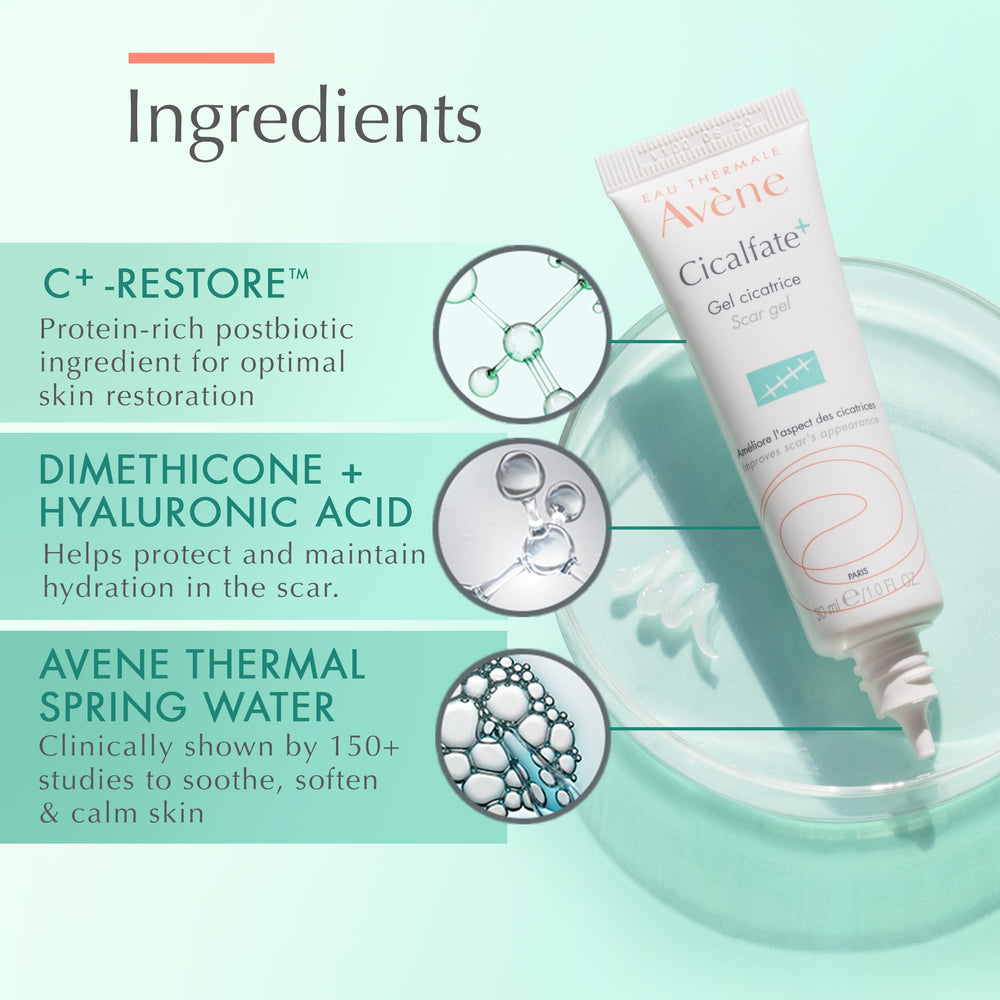 Avène Cicalfate+ Scar Gel used on body to support skin hydration.