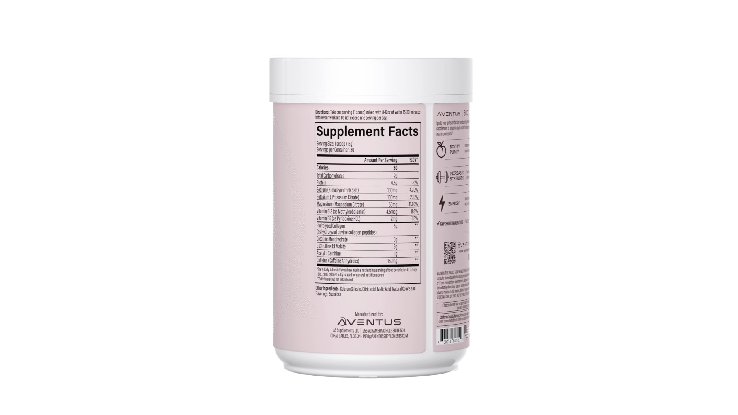 Aventus Booty Pump powder being poured for steady energy before training.