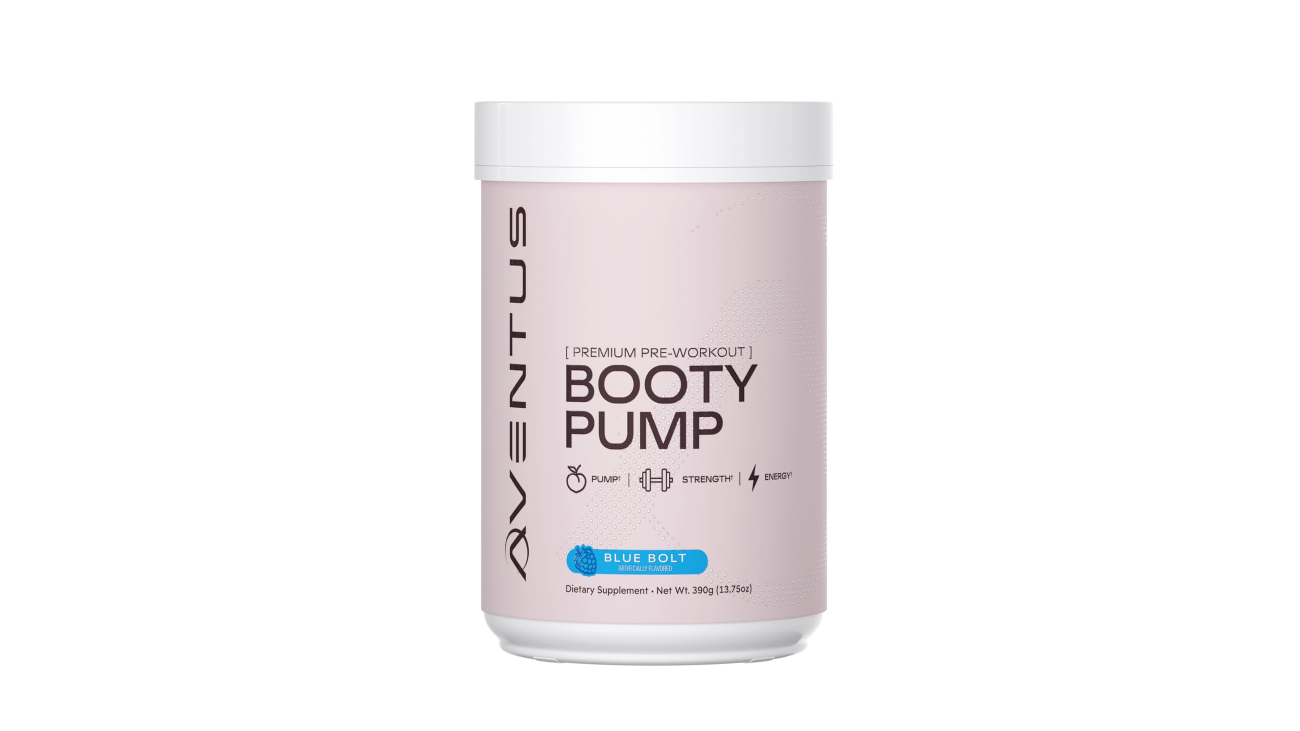 Aventus Booty Pump tub and scoop ready for a powerful pre-workout pump.