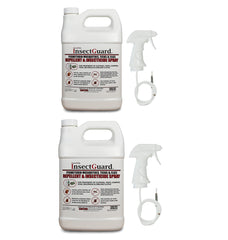 AverPak InsectGuard permethrin spray gallon being applied to clothing for long-lasting protection.