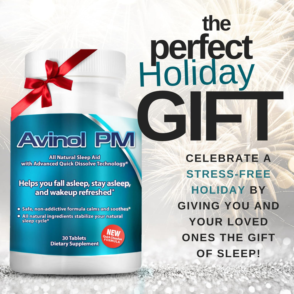 Avinol PM bottle and box overview emphasizes convenient nightly use.