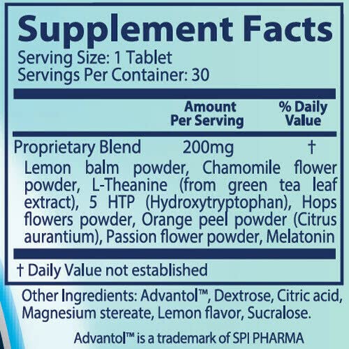 Avinol PM chewable tablet packaging side view highlights natural sleep support.