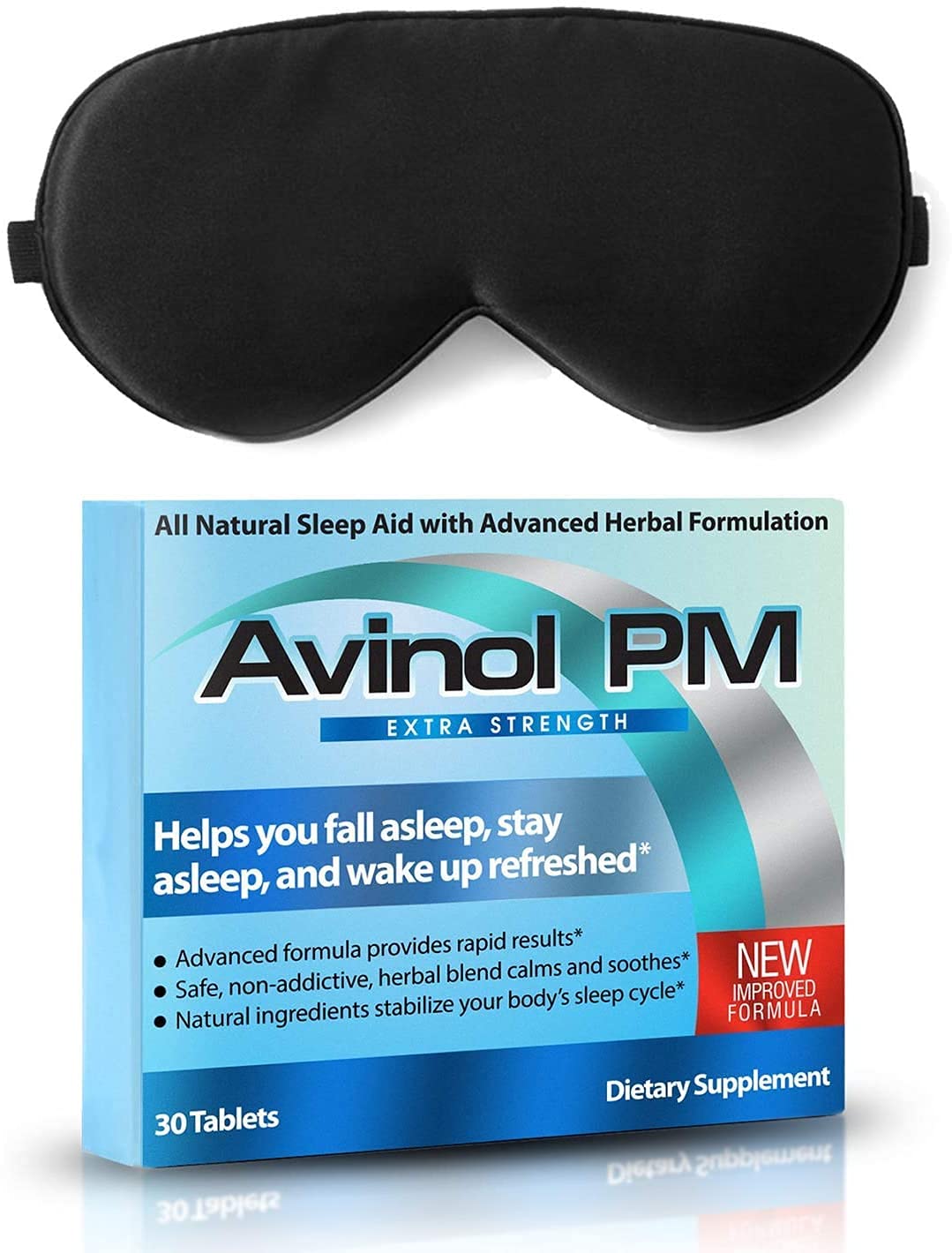 Avinol PM Dream Elements mask close-up on luxurious mulberry silk for soothing sleep