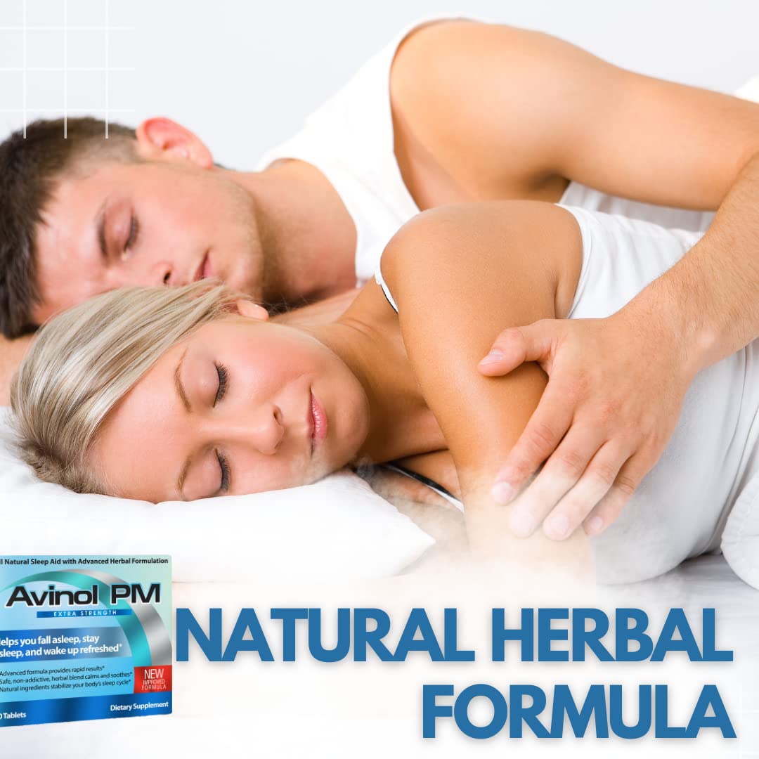 Avinol PM Extra Strength on nightstand supports a bedtime routine.