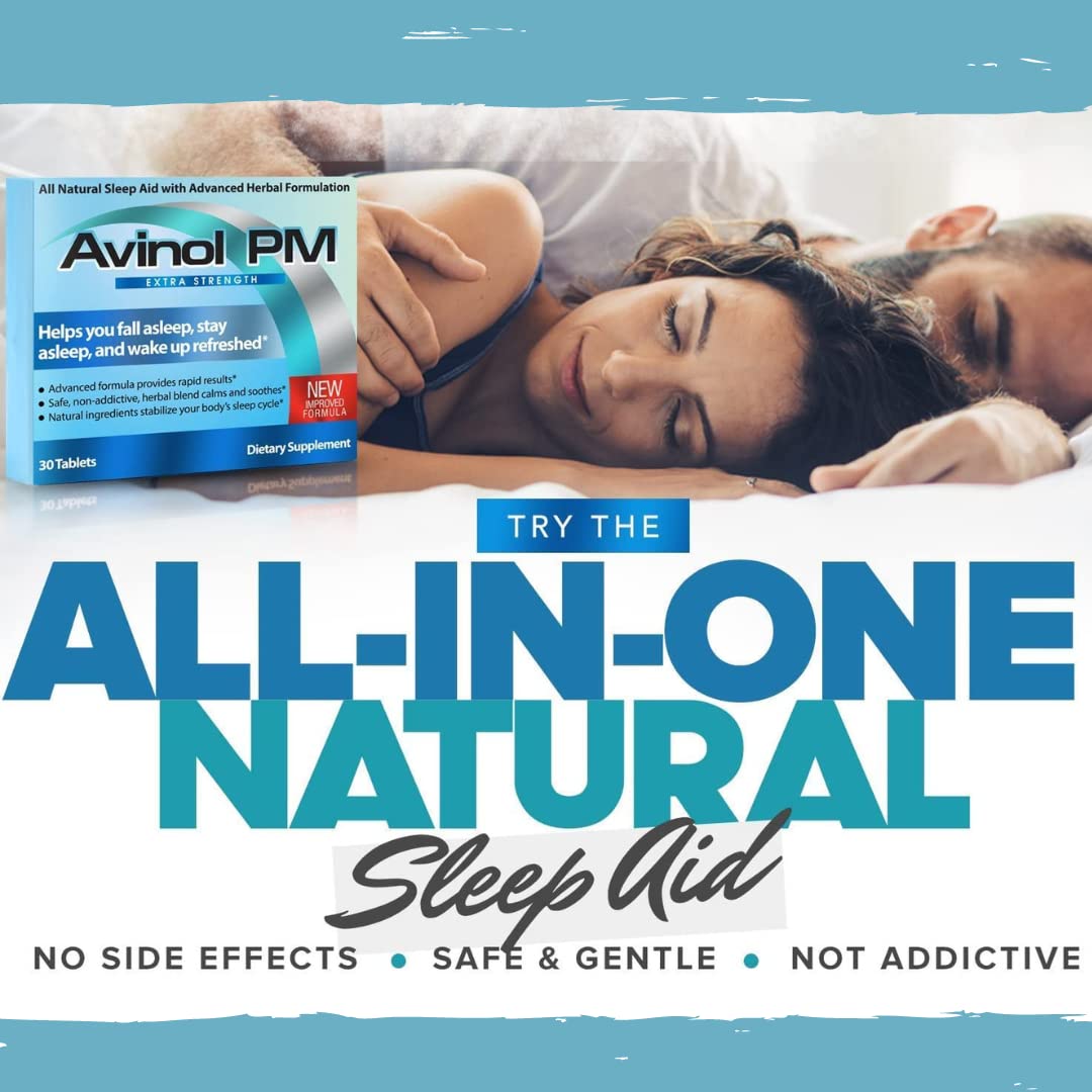 Avinol PM Extra Strength tablet with water ready for bedtime.