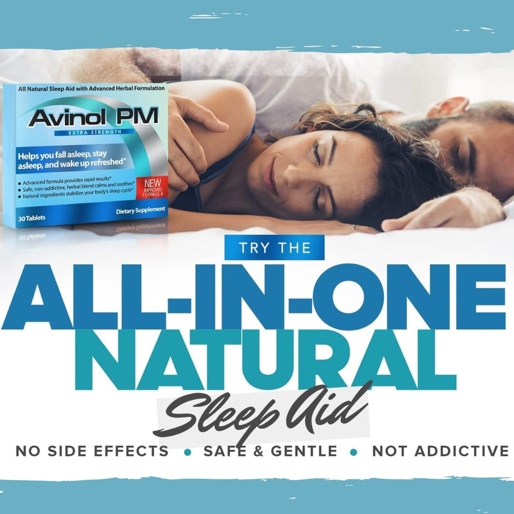 Avinol PM Extra Strength tablet with water ready for bedtime.