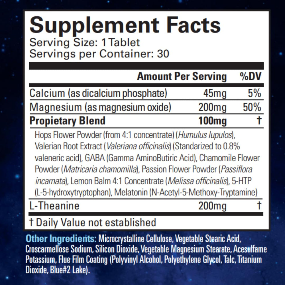 Avinol PM 60-count jar shown with serving suggestions for nighttime use.