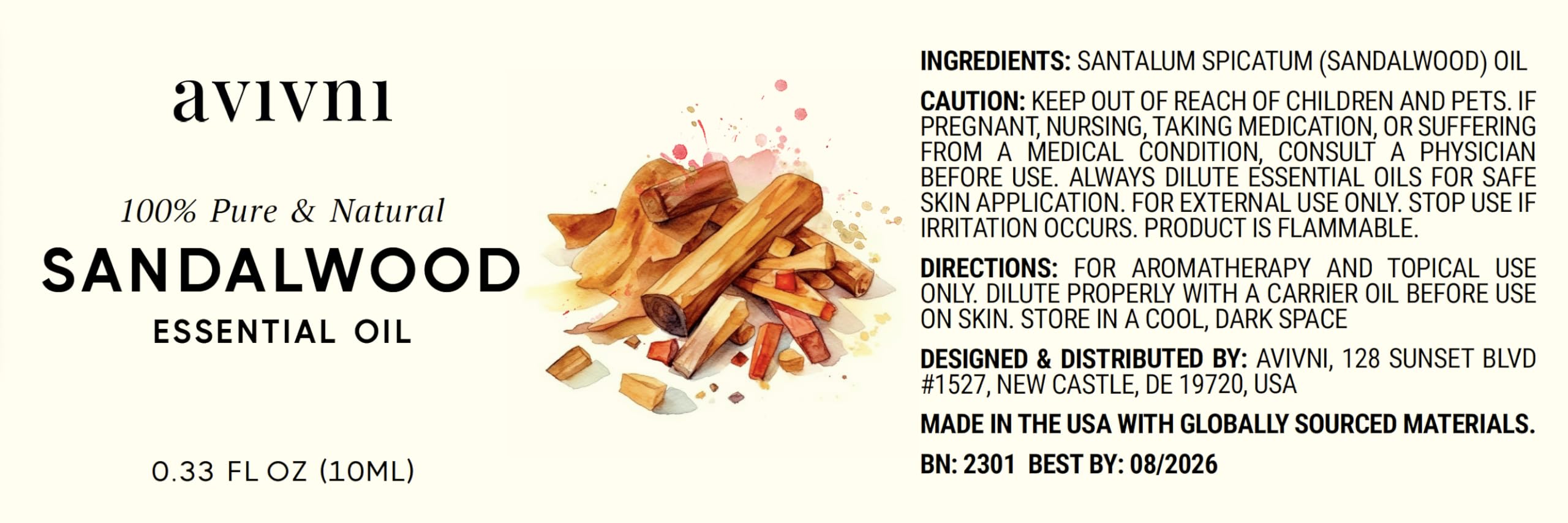 Avivni sandalwood spa routine drops for aromatherapy ambiance.