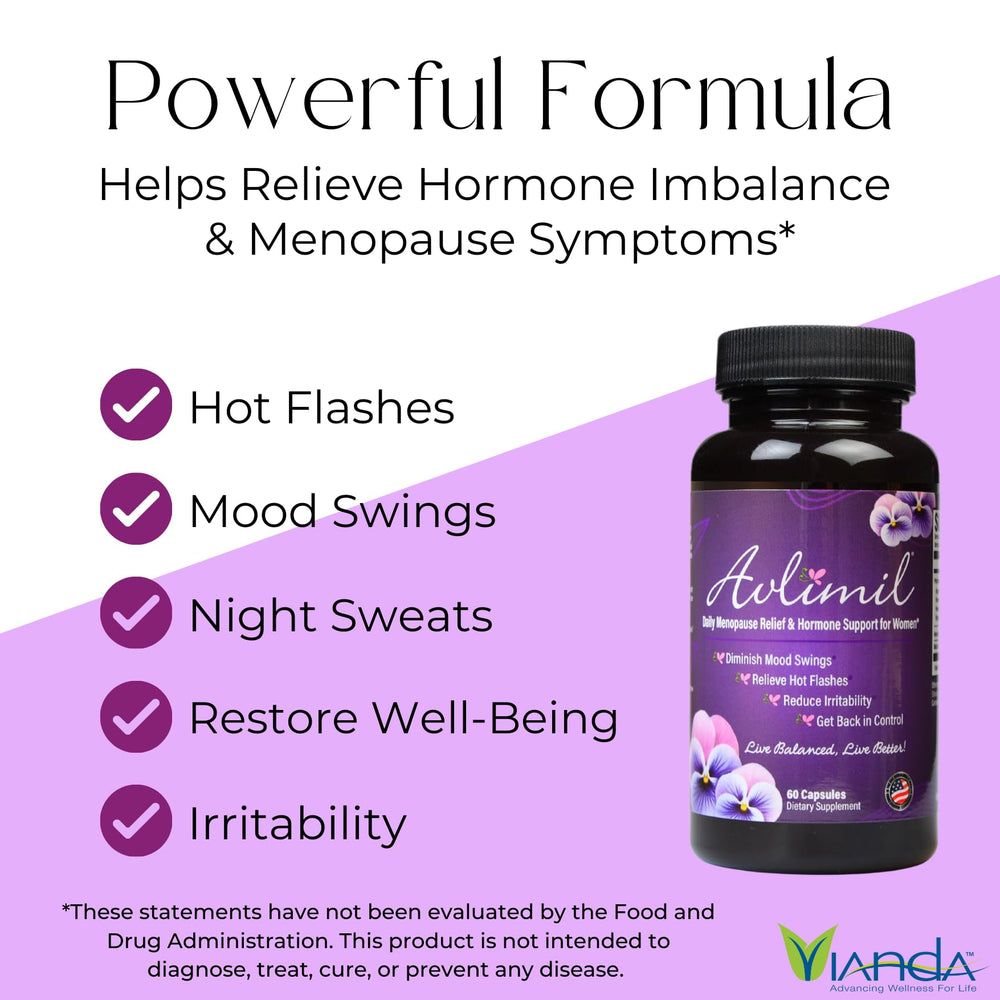 Avlimil label front view highlighting natural ingredients for menopause relief.