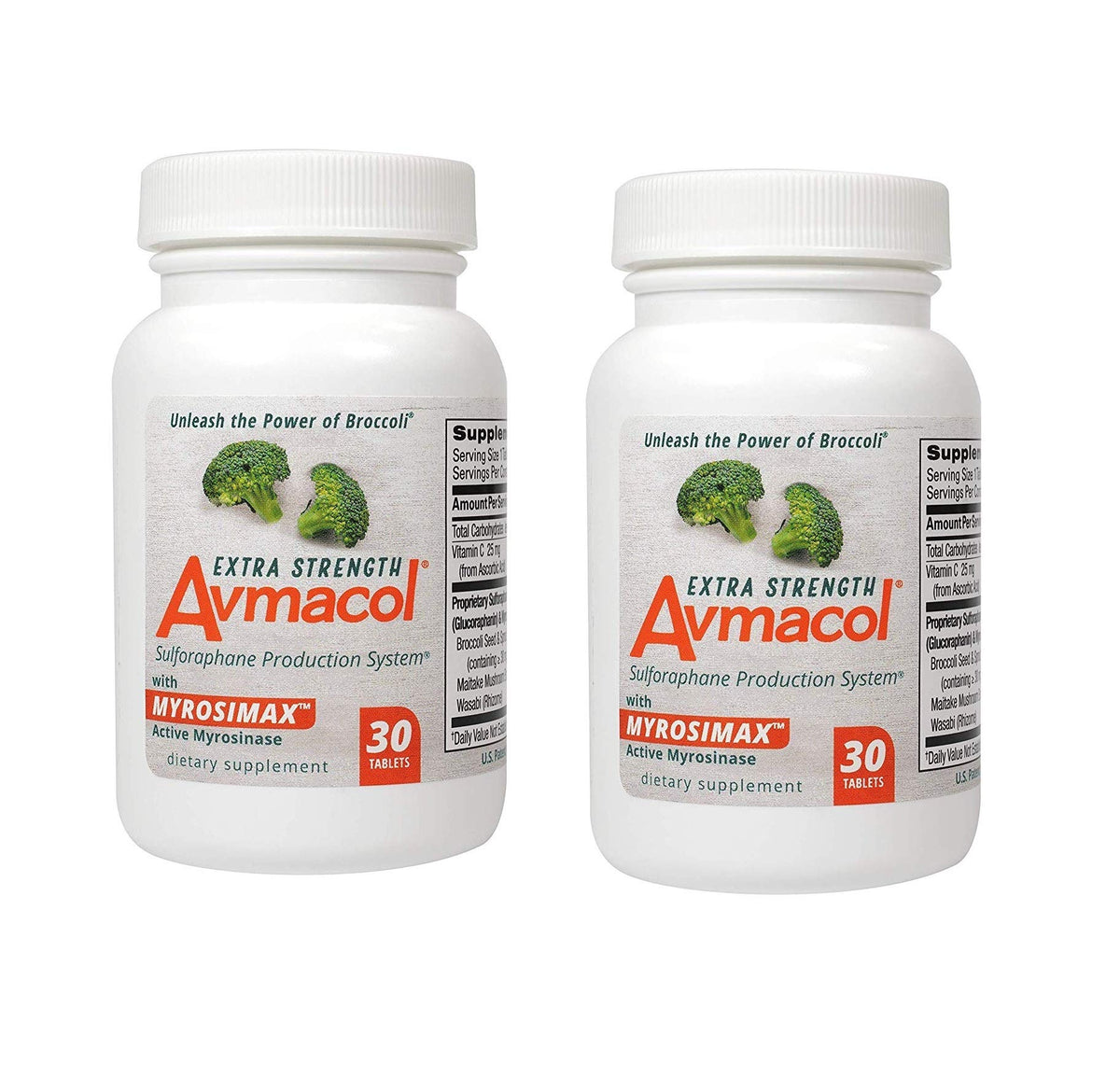AVMACOL extra-strength sulforaphane bottle, compact daily immune support supplement.