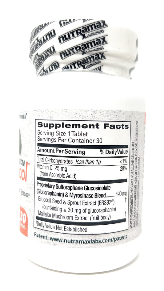 AVMACOL extra-strength sulforaphane tablets closeup, 60-tablet supply for steady use.