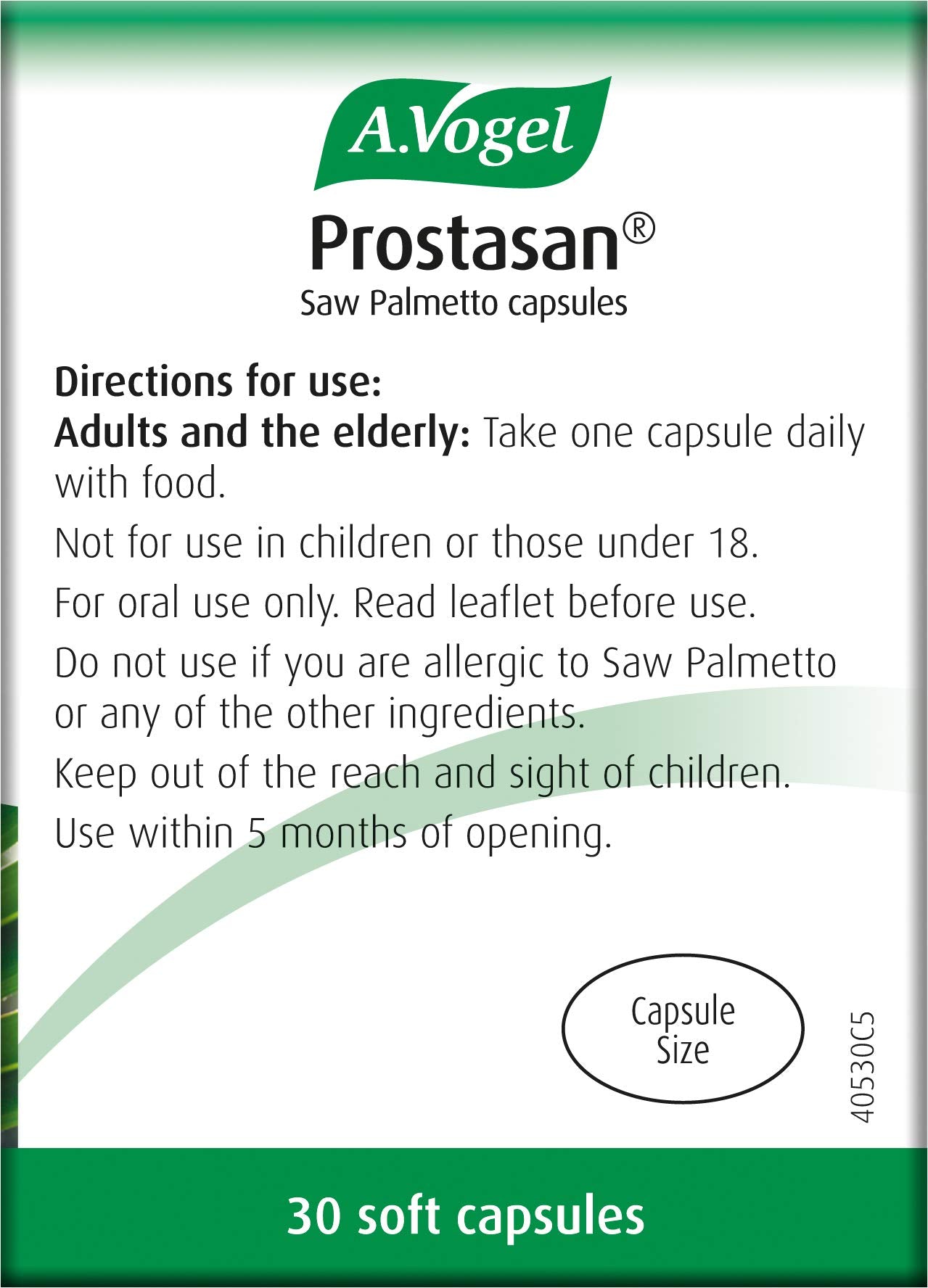 A.Vogel Prostasan active ingredients highlight saw palmetto extract